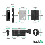Dumont Matt Black Lever on Rose Door Handle Kit - Medium Duty FD30/60 - 80mm Euro Sashlock and Thumbturn Cylinder - Master Keyed - tradefit - 5