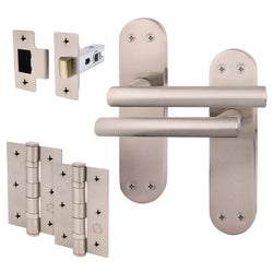 Olbia Satin Nickel Door Handle Pack - 76mm Latch - tradefit