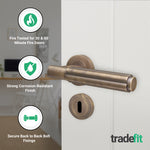 Flores Antique Brass Lever on Rose Door Handle Kit - Medium Duty FD30/60 - 80mm Sashlock - tradefit - 2