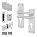 Satin Aluminium Contract Lever Door Handle Kit - Medium Duty FD30/60 - 80mm Euro Sashlock and Thumbturn Cylinder - Master Keyed