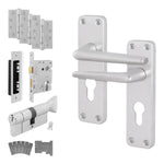 Satin Aluminium Contract Lever Door Handle Kit - Medium Duty FD30/60 - 80mm Euro Sashlock and Thumbturn Cylinder - Master Keyed - tradefit - 1