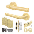 Santana Satin Brass Lever on Rose Door Handle Kit - Heavy Duty FD30/60 - DIN Euro Sashlock and Thumbturn Cylinder - Master Keyed
