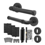 Santana Matt Black Lever on Rose Door Handle Kit - Medium Duty FD30/60 - 80mm Sashlock - tradefit - 1