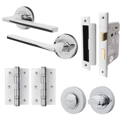 Euroda Polished Chrome Lever on Rose Door Handle Pack - Bathroom - tradefit