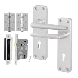 Satin Aluminium Contract Lever Sashlock Handle Kit - 80mm Latch