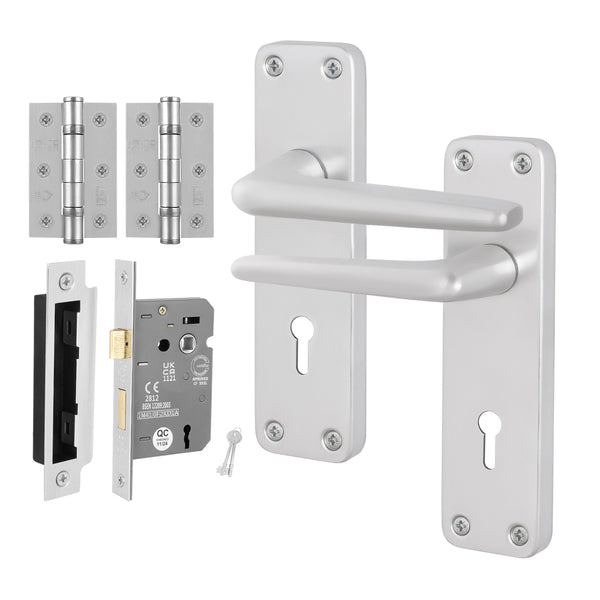 Satin Aluminium Contract Lever Sashlock Handle Kit - 80mm Latch - Featured Image