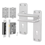 Satin Aluminium Contract Lever Sashlock Handle Kit - 64mm Latch - tradefit - 1