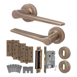 Tapera Antique Brass Lever on Rose Door Handle Kit - Medium Duty FD30/60 - 80mm Sashlock - tradefit
