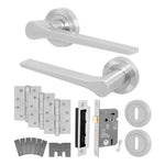Tapera Satin Nickel Lever on Rose Door Handle Kit - Medium Duty FD30/60 - 80mm Sashlock - tradefit - 1