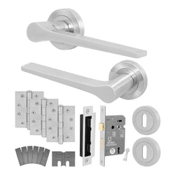 Tapera Satin Nickel Lever on Rose Door Handle Kit - Medium Duty FD30/60 - 80mm Sashlock - tradefit