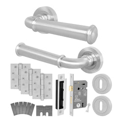 Claro Satin Nickel Lever on Rose Door Handle Kit - Medium Duty FD30/60 - 80mm Sashlock - tradefit