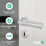 Claro Satin Nickel Lever on Rose Door Handle Kit - Medium Duty FD30/60 - 80mm Sashlock - tradefit - 2
