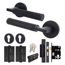 Mode - Grip Black Lever on Rose Door Handle Pack - Euro Lock & Cylinder - tradefit