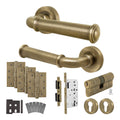 Claro Antique Brass Lever on Rose Door Handle Kit - Heavy Duty FD30/60 - DIN Euro Sashlock and Double Cylinder - Master Keyed