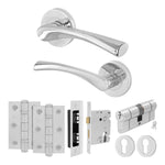 Nola Polished Chrome Lever on Rose Door Handle Kit - 80mm Euro Sashlock and Double Cylinder - Master Keyed - tradefit - 1