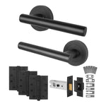 Olbia Matt Black Lever on Rose Door Handle Kit - Medium Duty FD30/60 Rated - 76mm Latch - tradefit - 1
