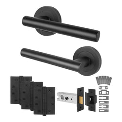 Olbia Matt Black Lever on Rose Door Handle Kit - Medium Duty FD30/60 Rated - 76mm Latch - tradefit
