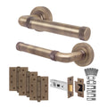 Santana Antique Brass Lever on Rose Door Handle Kit - Medium Duty FD30/60 - 76mm Latch