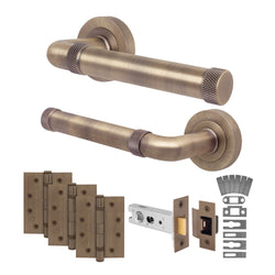Santana Antique Brass Lever on Rose Door Handle Kit - Medium Duty FD30/60 - 76mm Latch - tradefit