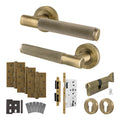 Dumont Antique Brass Lever on Rose Door Handle Kit - Heavy Duty FD30/60 - DIN Euro Sashlock and Thumbturn Cylinder - Master Keyed