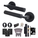 Mode - Grip Black Lever on Rose Fire Door Handle Pack - 3 Lever Lock & Cylinder - FD30/60 - tradefit - 1