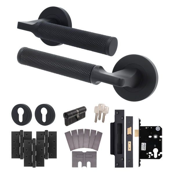 Mode - Grip Black Lever on Rose Fire Door Handle Pack - 3 Lever Lock & Cylinder - FD30/60 - tradefit - Featured Image