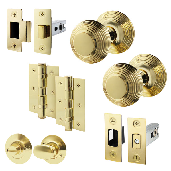 Beehive Polished Brass Mortice Door Knob Kit - 76mm Bathroom Deadbolt - tradefit - Featured Image