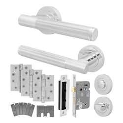 Aurora Polished Chrome Lever on Rose Door Handle Kit - Medium Duty FD30/60 - 80mm Bathroom Lock