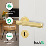 Dumont Satin Brass Lever on Rose Door Handle Kit - Sashlock - tradefit - 2
