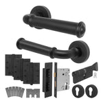 Claro Matt Black Lever on Rose Door Handle Kit - Medium Duty FD30/60 - 80mm Euro Sashlock and Thumbturn Cylinder - Keyed Alike - tradefit - 1