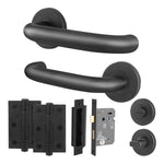 Return to Door Lever on Rose Matt Black Door Handle Kit - Medium Duty - 64mm Bathroom Lock - 1