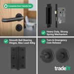 Return to Door Lever on Rose Matt Black Door Handle Kit - Medium Duty - 80mm Bathroom Lock - tradefit - 5