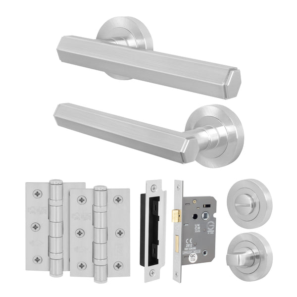 Moreno Satin Nickel Lever on Rose Door Handle Kit - 64mm Bathroom Lock - tradefit - Featured Image