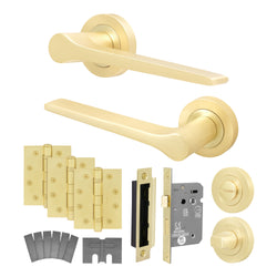 Tapera Satin Brass Lever on Rose Door Handle Kit - Medium Duty FD30/60 - 80mm Bathroom Lock - tradefit