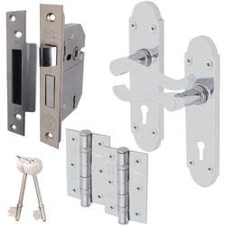 Victorian Rectory Polished Chrome Lever Door Handle Pack - BS3621 5 Lever Lock - tradefit