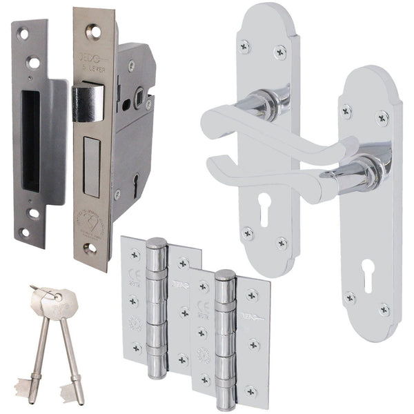 Victorian Rectory Polished Chrome Lever Door Handle Pack - BS3621 5 Lever Lock - tradefit - Featured Image