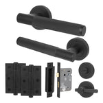 Dumont Matt Black Lever on Rose Door Handle Kit - 64mm Bathroom Lock - tradefit - 1