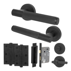 Dumont Matt Black Lever on Rose Door Handle Kit - 64mm Bathroom Lock - tradefit