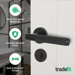 Dumont Matt Black Lever on Rose Door Handle Kit - 64mm Bathroom Lock - tradefit - 2