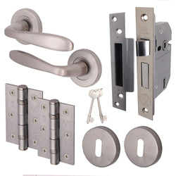 Sassari Satin Nickel Lever on Rose Door Handle Pack – BS3621 5 Lever Sashlock - tradefit