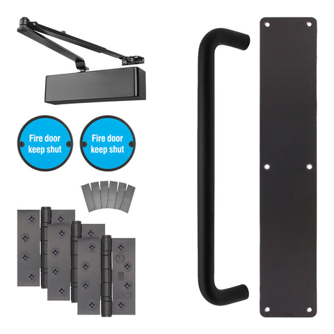 Fire Door Kit - Corridor Non Locking Door - Medium Duty - Matt Black - tradefit