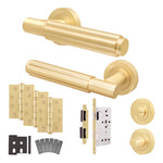 Flores Satin Brass Lever on Rose Door Handle Kit - Heavy Duty FD30/60 - DIN Bathroom Lock - tradefit - 1