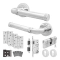 Santana Polished Chrome Lever on Rose Door Handle Kit - Heavy Duty FD30/60 - DIN Euro Sashlock and Double Cylinder - Keyed to Differ
