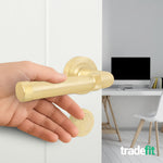 Santana Satin Brass Lever on Rose Door Handle Kit - Medium Duty FD30/60 - 80mm Euro Sashlock and Thumbturn Cylinder - Master Keyed - tradefit - 3