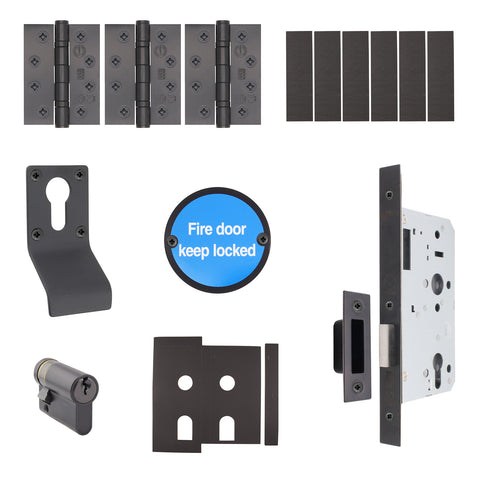 Fire Door Kit - Service Cupboard Locking Door - Medium Duty - Matt Black - tradefit