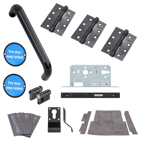 Fire Door Kit - Service Riser Cupboard Locking Door - Matt Black - tradefit