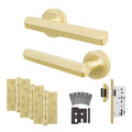 Moreno Satin Brass Lever on Rose Door Handle Kit - Heavy Duty FD30/60 - DIN Latch