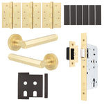 Moreno Satin Brass Lever on Rose Door Handle Kit - Heavy Duty FD30/60 - DIN Latch - tradefit - 1