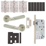 Flores Satin Nickel Lever on Rose Door Handle Kit - Heavy Duty FD30/60 - DIN Latch - tradefit - 1