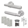 Flores Satin Nickel Lever on Rose Door Handle Kit - Heavy Duty FD30/60 - DIN Latch